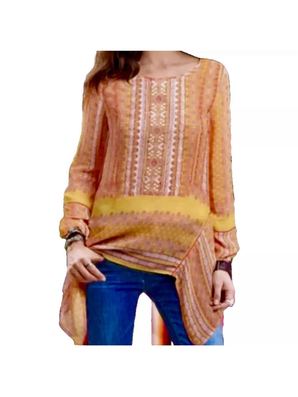 Sundance Go Beyond Boho Long-Sleeve Shark Bite Tunic Top